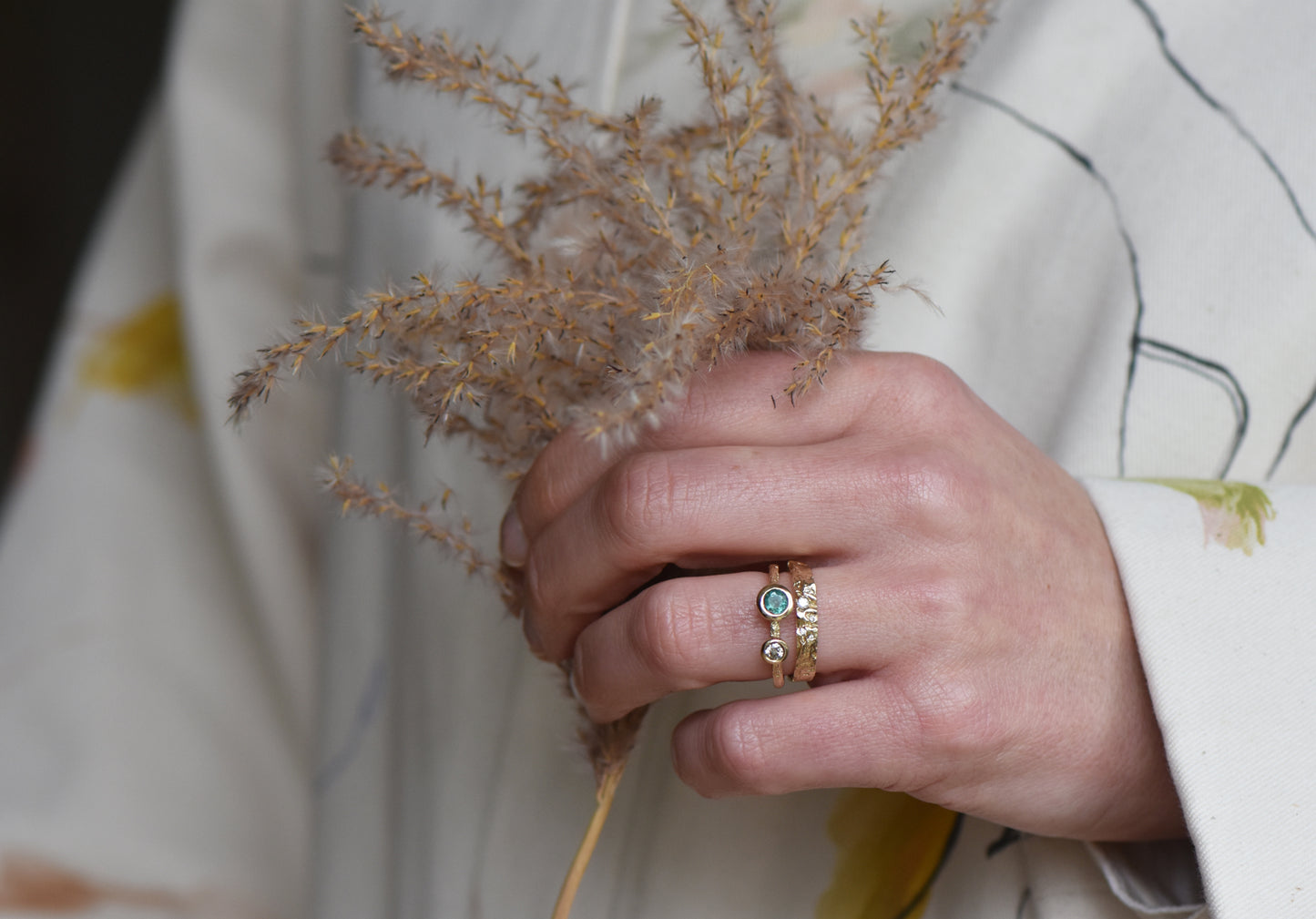 Two Stone Emerald and Diamond Ring