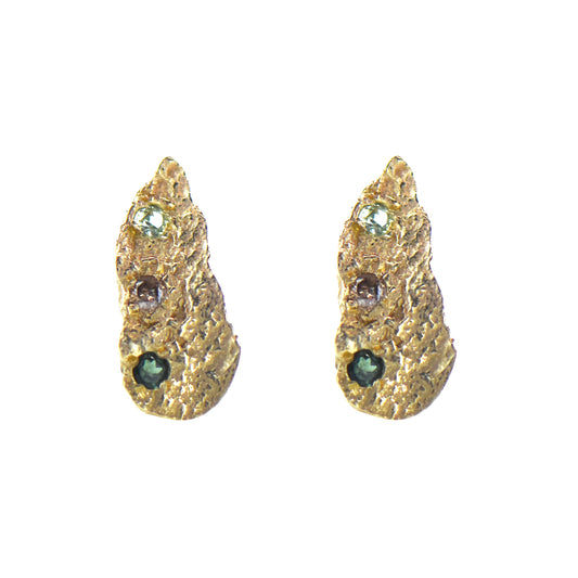 9ct Gold London Plane Wisp Studs with Stones
