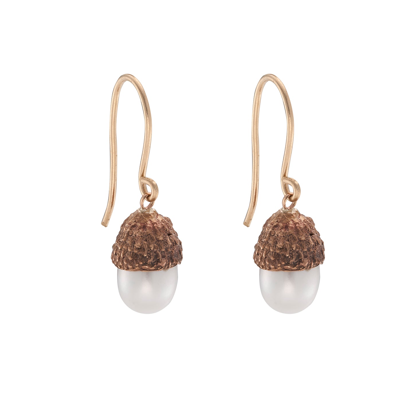 Bronze Acorn Pearl Drop Earrings