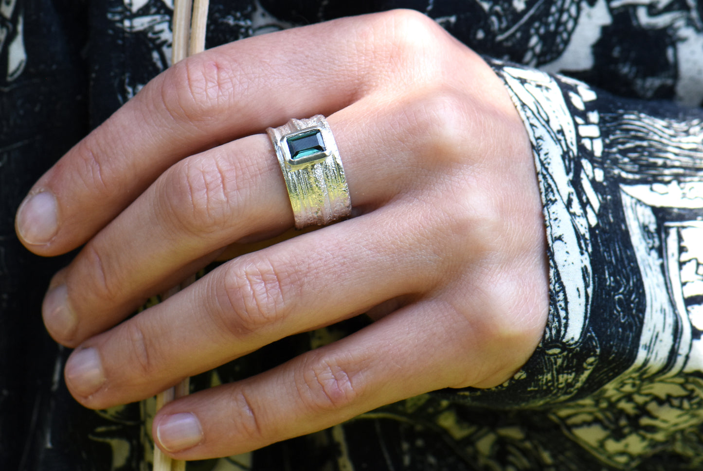 Chunky Emerald Cut Tourmaline Oak Band