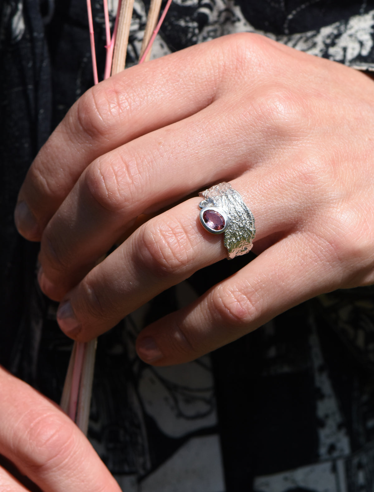 London Plane two stone ring - silver, sapphire and diamond