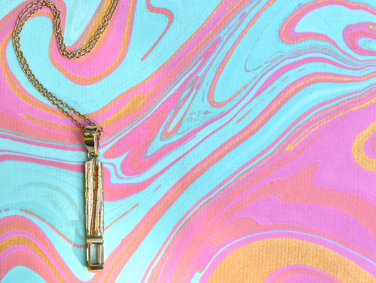 9ct Gold Pastel Watermelon Tourmaline Oak Pendant