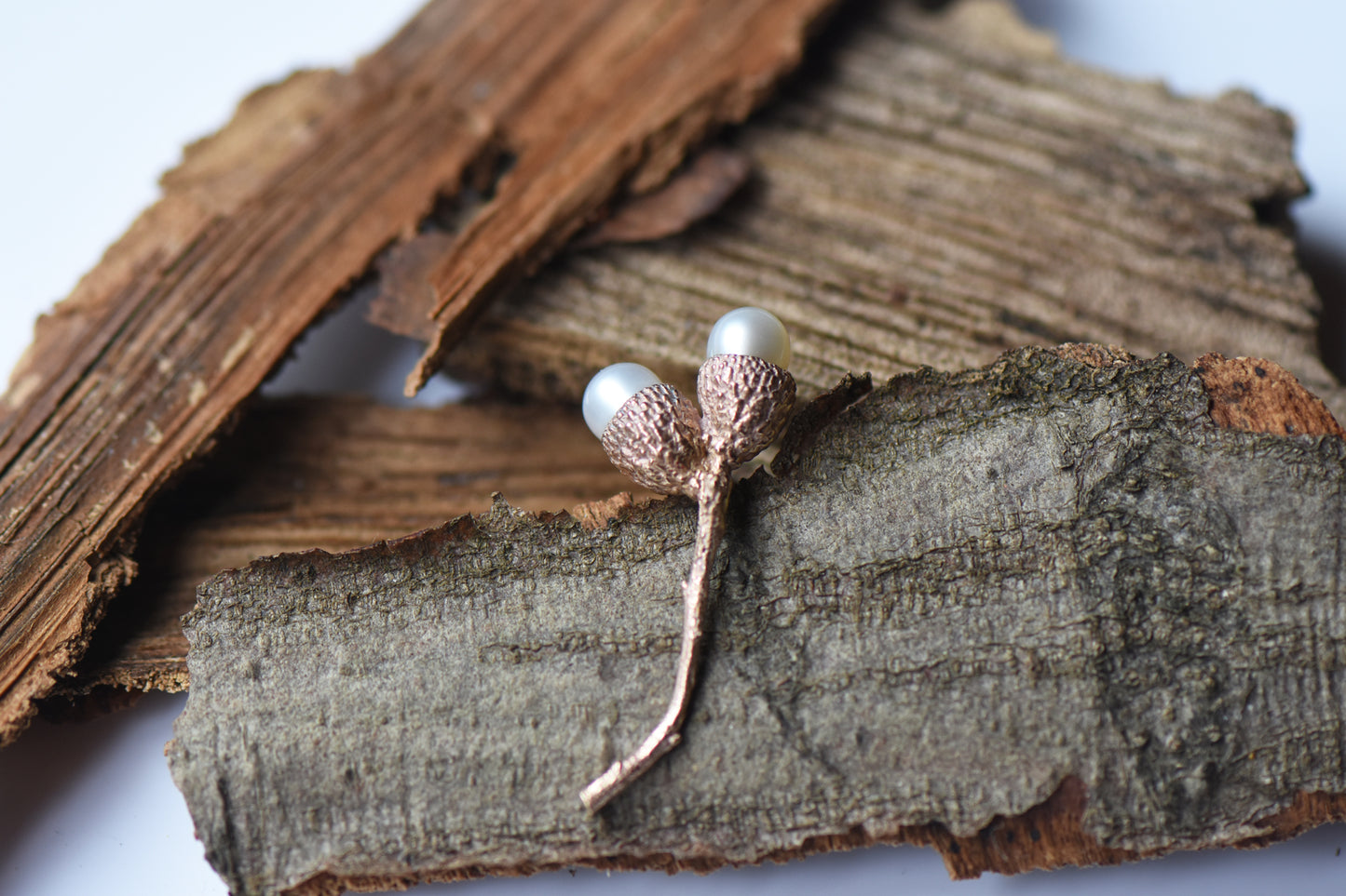 Pearl Acorn Brooch in Bronze