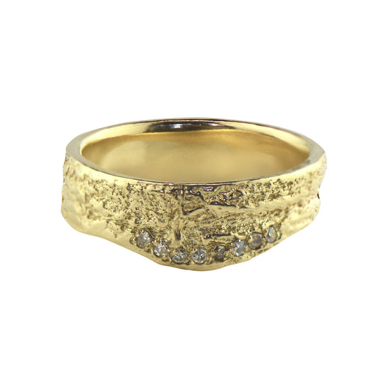 14ct Gold London Plane Ring with Champagne Diamonds