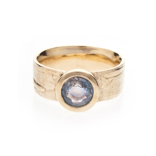 9ct Gold Silver Birch Band with Sapphire