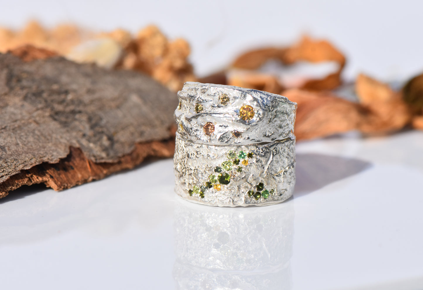 Beech - Silver, tourmaline, sapphire, peridot and diamond