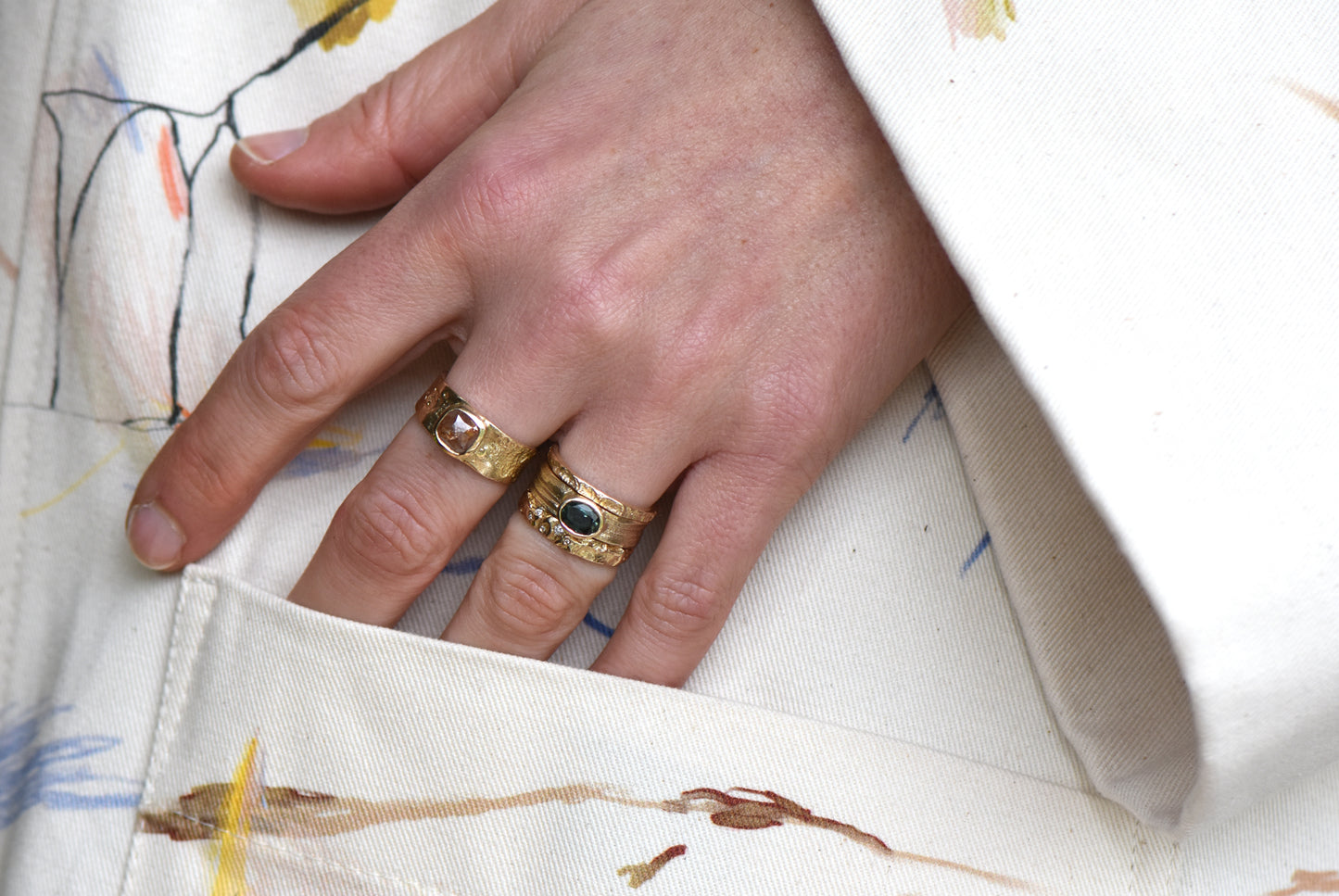 OOAK 14ct Gold Rose Cut Orange Diamond Ring