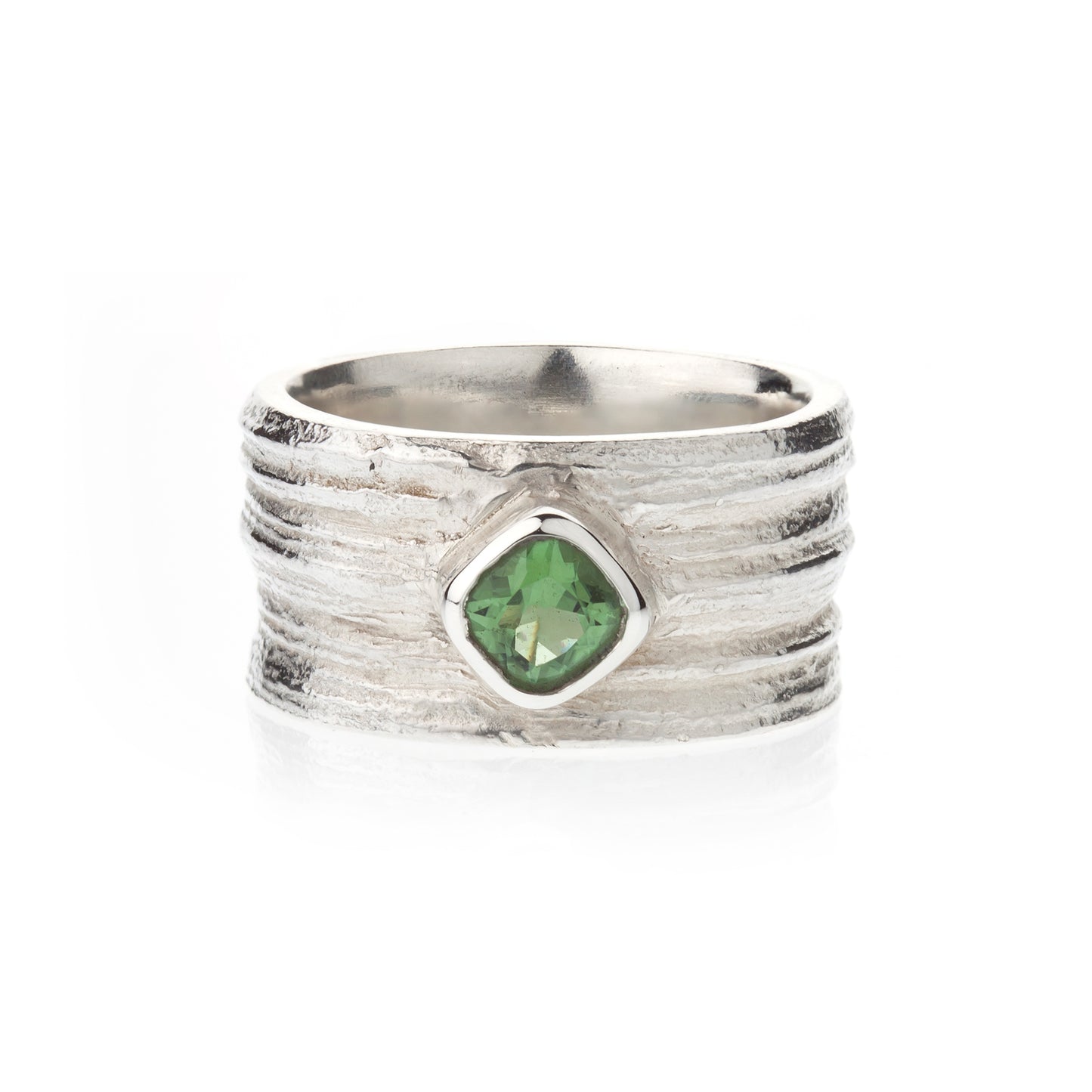 Cushion Cut Tourmaline on a Wide English Oak Band