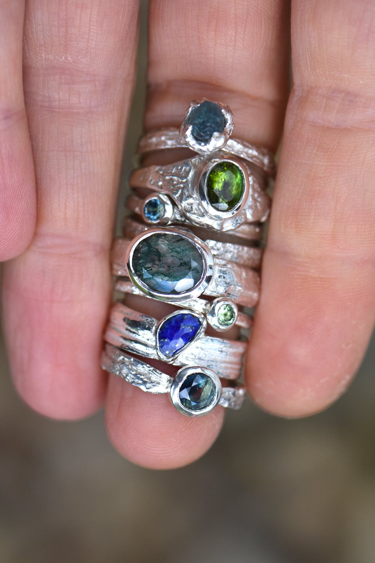 Silver Moss Agate Oak Ring