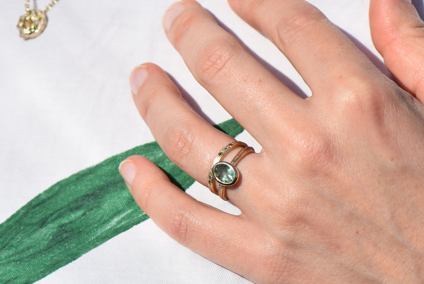 9ct English Oak Ring with Mint Tourmaline