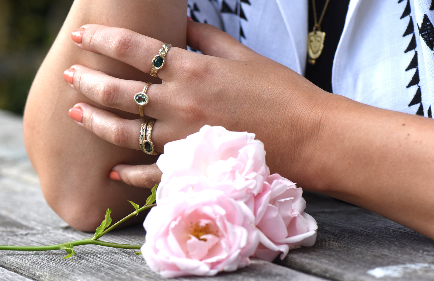 9ct Gold and Green Tourmaline Hawthorn Ring