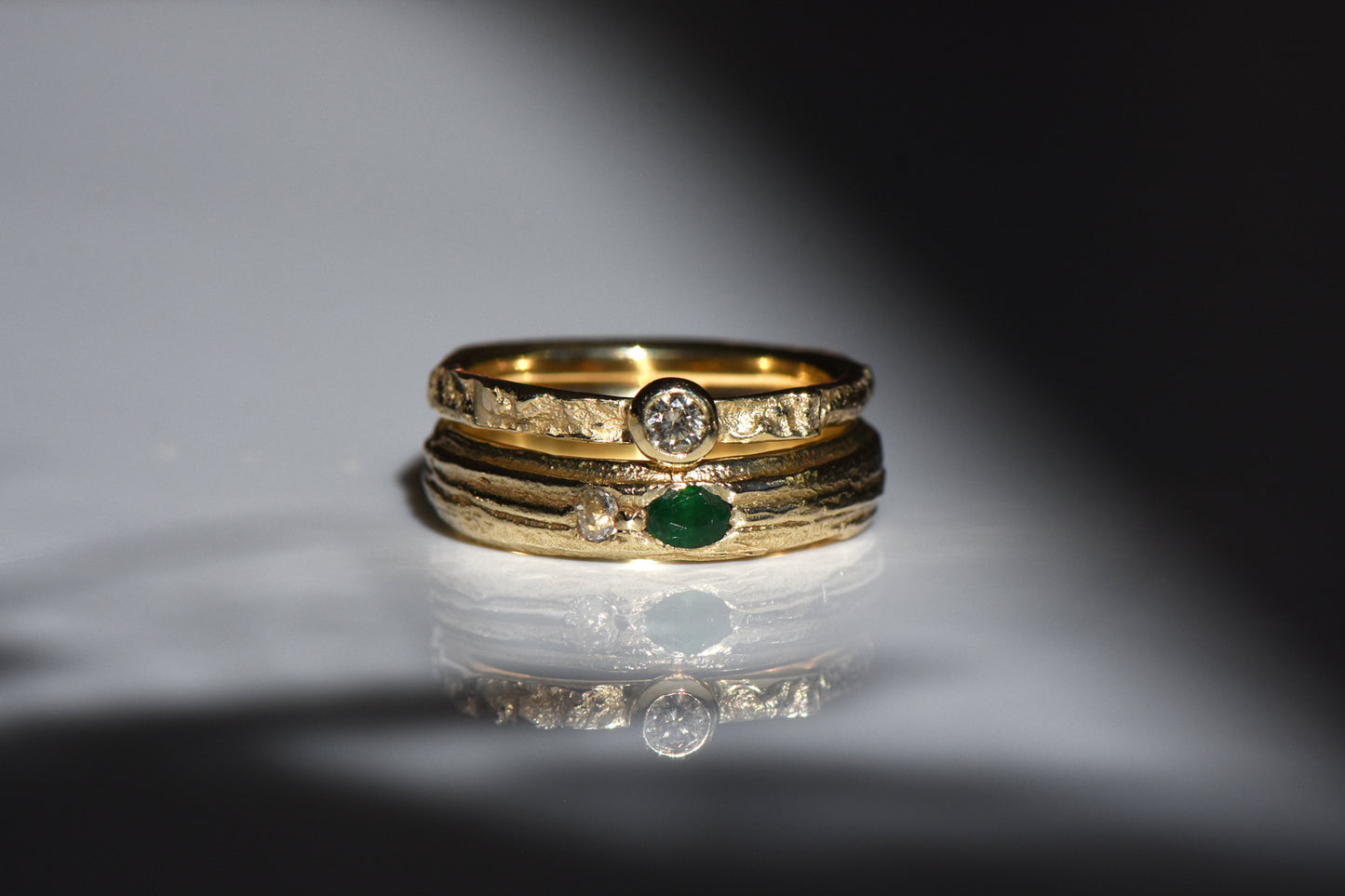 9ct Gold English Oak Emerald and Diamond Ring