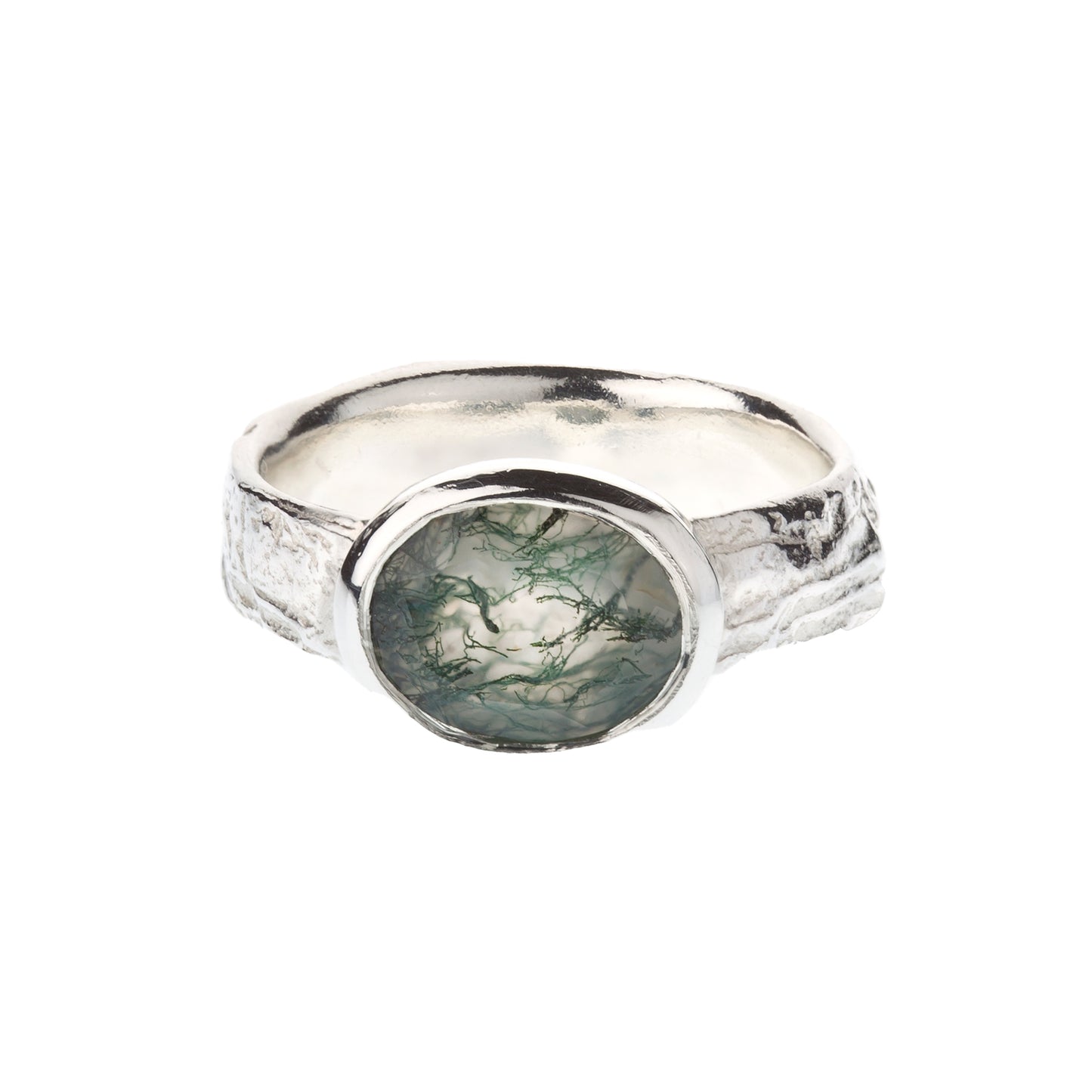 Silver Moss Agate Oak Ring