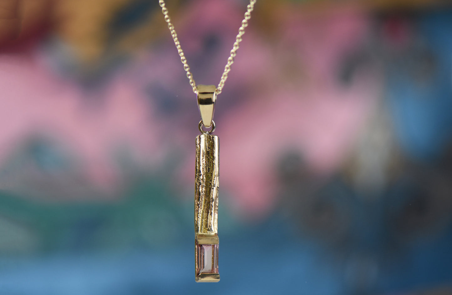 9ct Gold Pastel Watermelon Tourmaline Oak Pendant