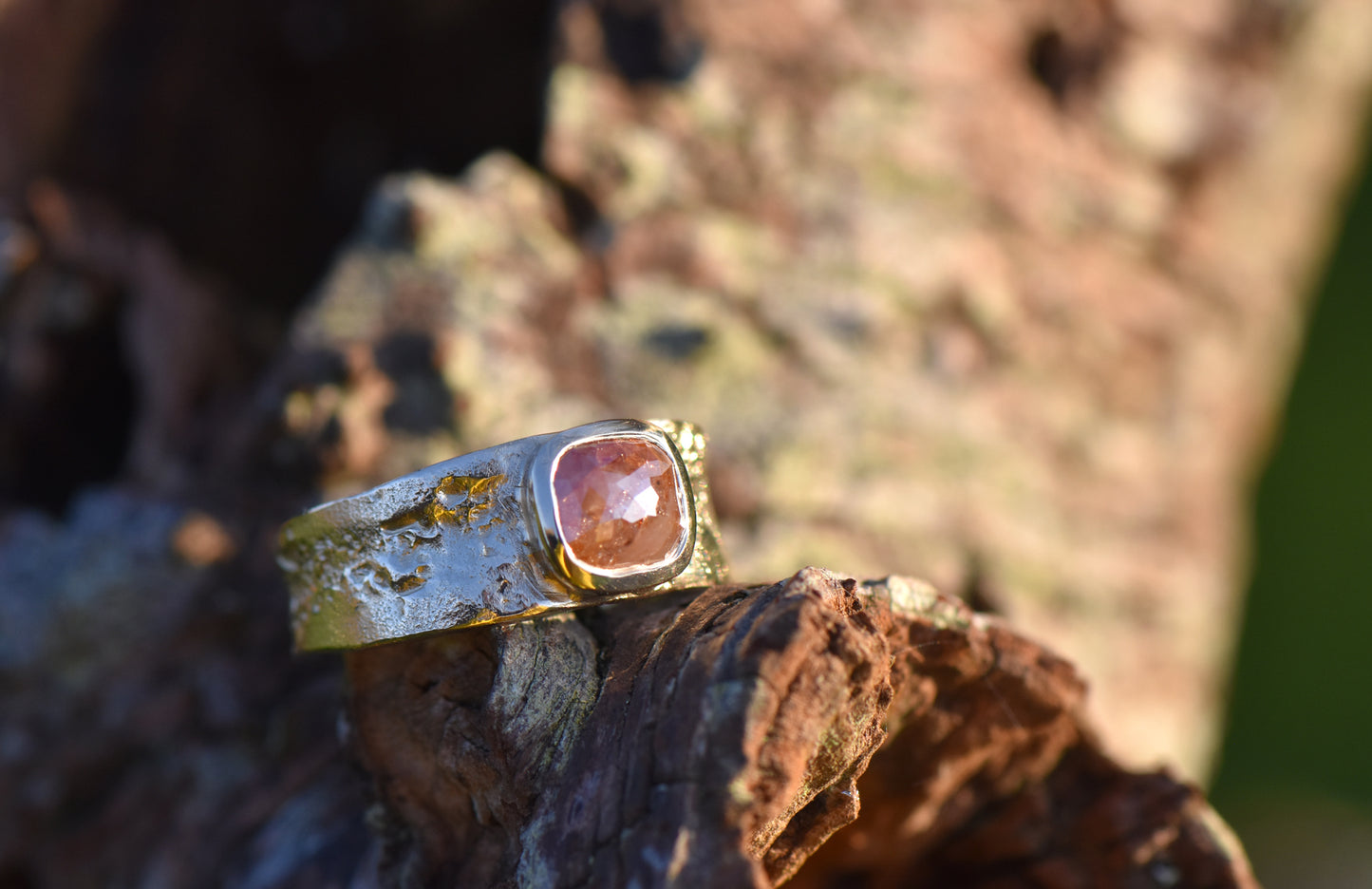OOAK 14ct Gold Rose Cut Orange Diamond Ring