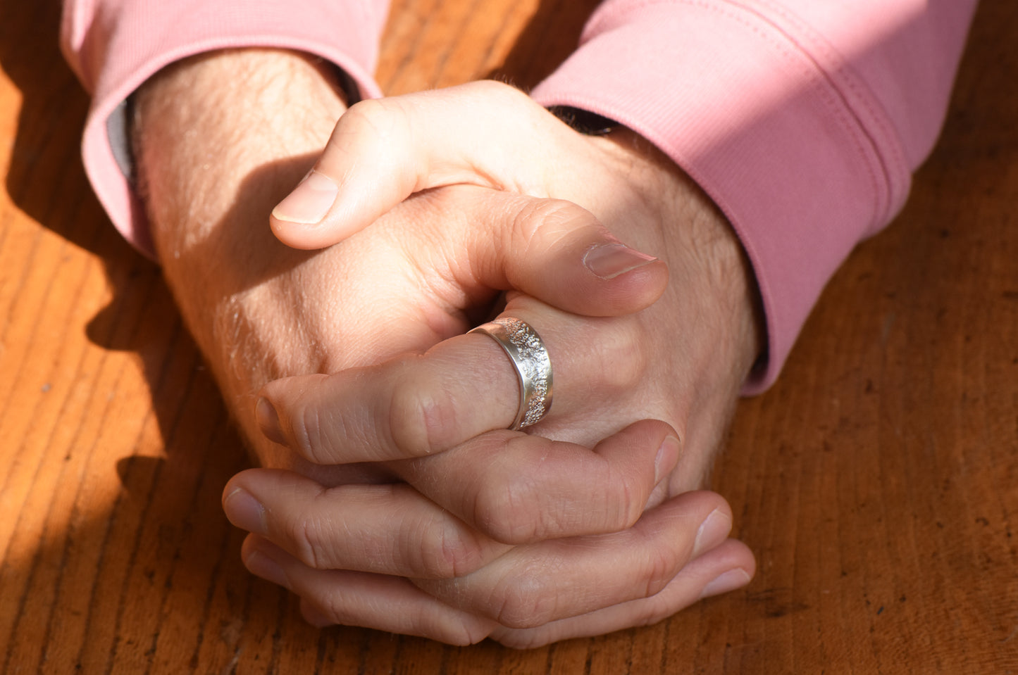 Silver Reverse English Oak Ring