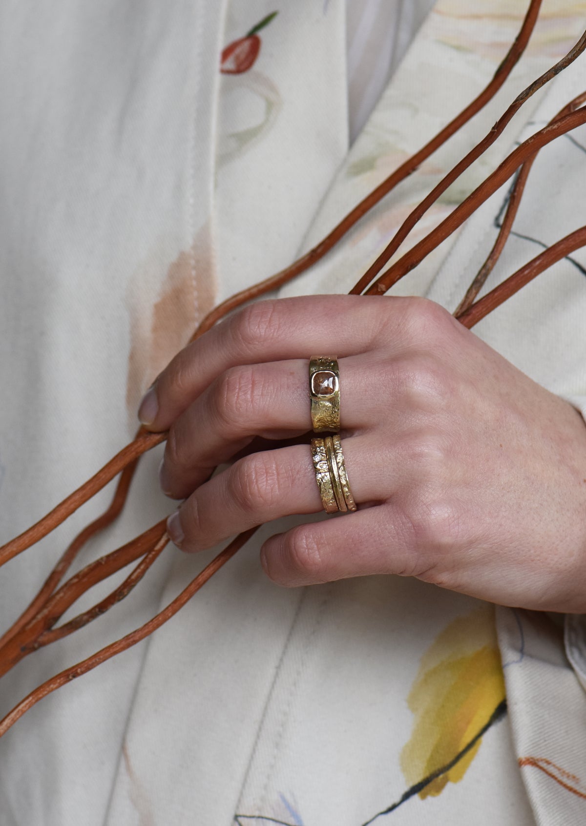 OOAK 14ct Gold Rose Cut Orange Diamond Ring