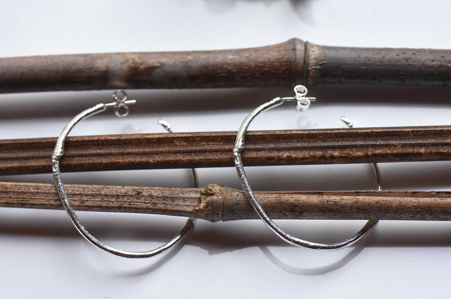 Large Silver Bamboo Hoops
