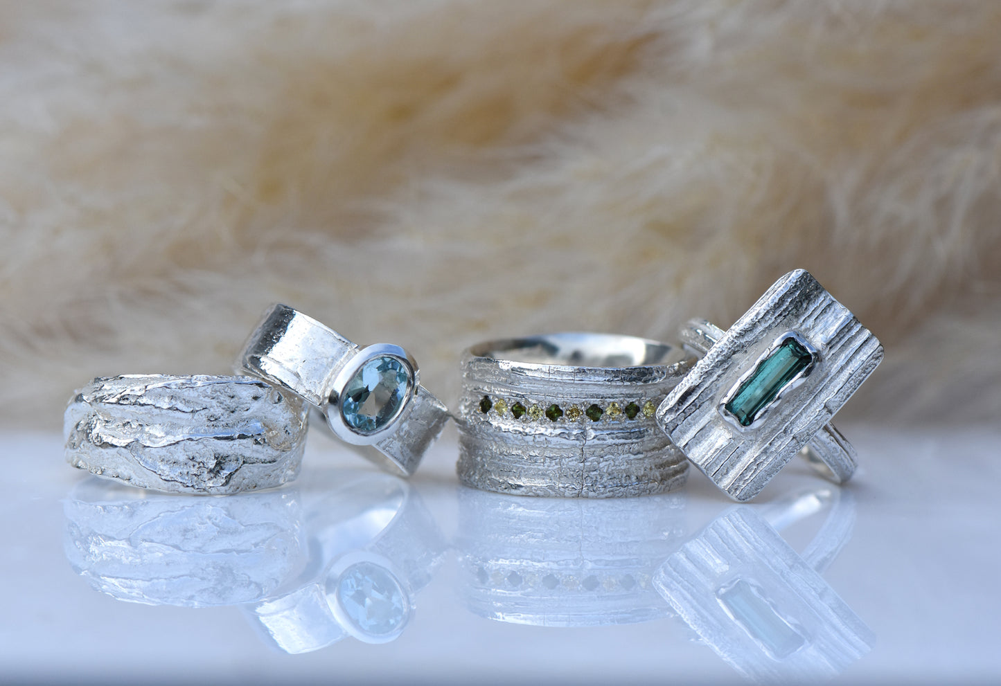 Silver Birch ring - silver and aquamarine