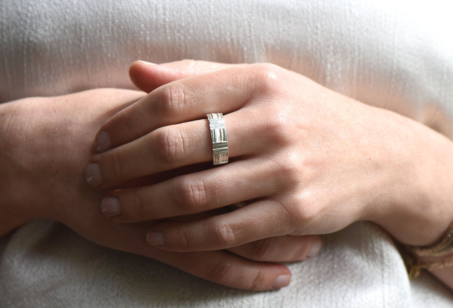 Silver Patchwork Oak Ring