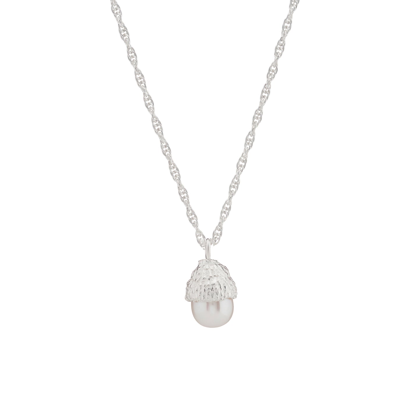 Silver and Pearl Acorn Necklace