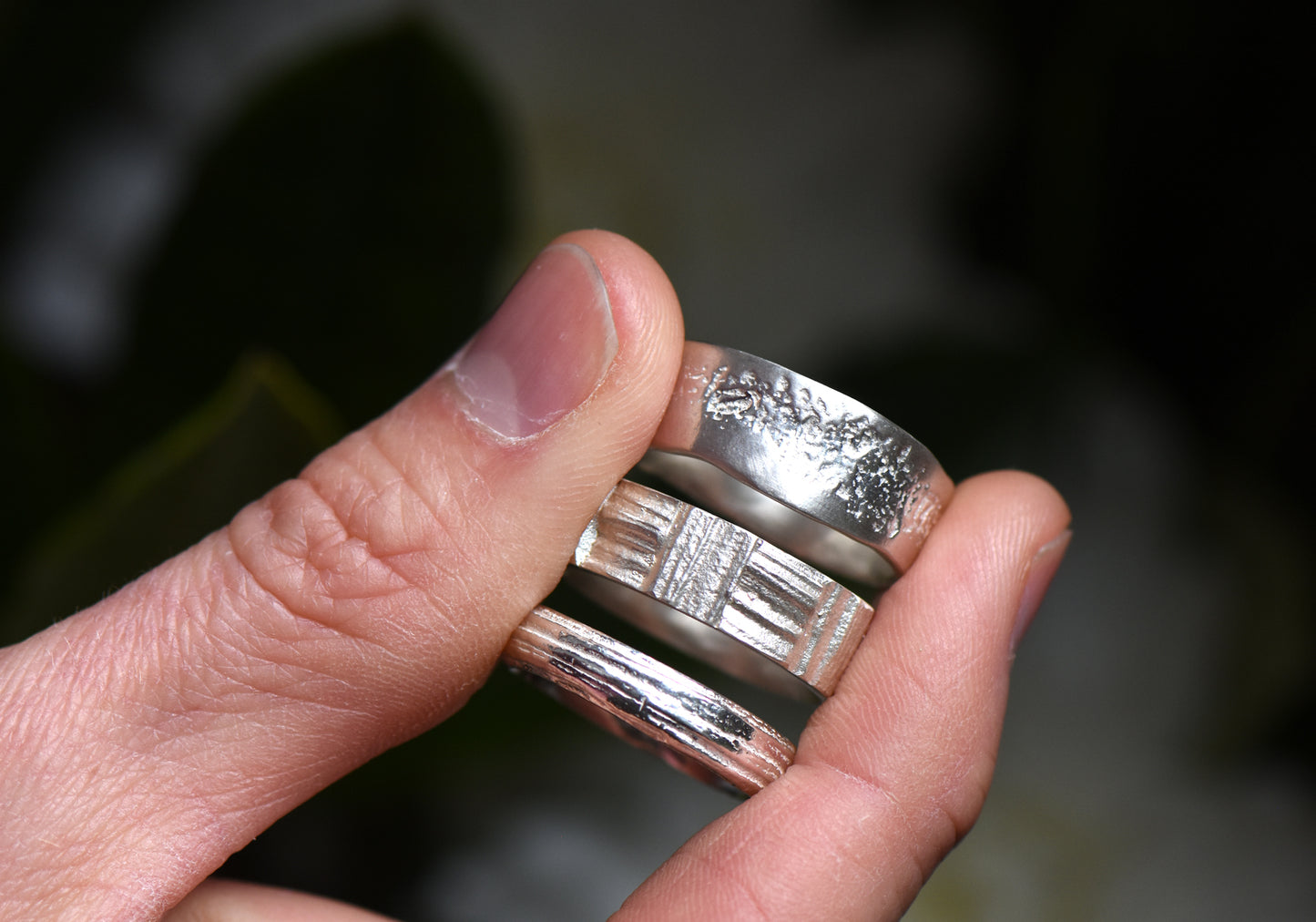 Silver Patchwork Oak Ring