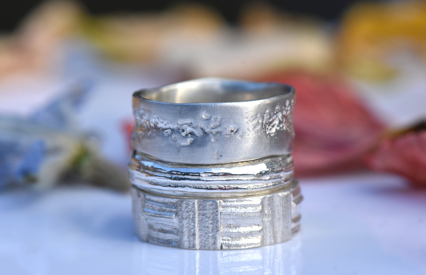 Silver Patchwork Oak Ring