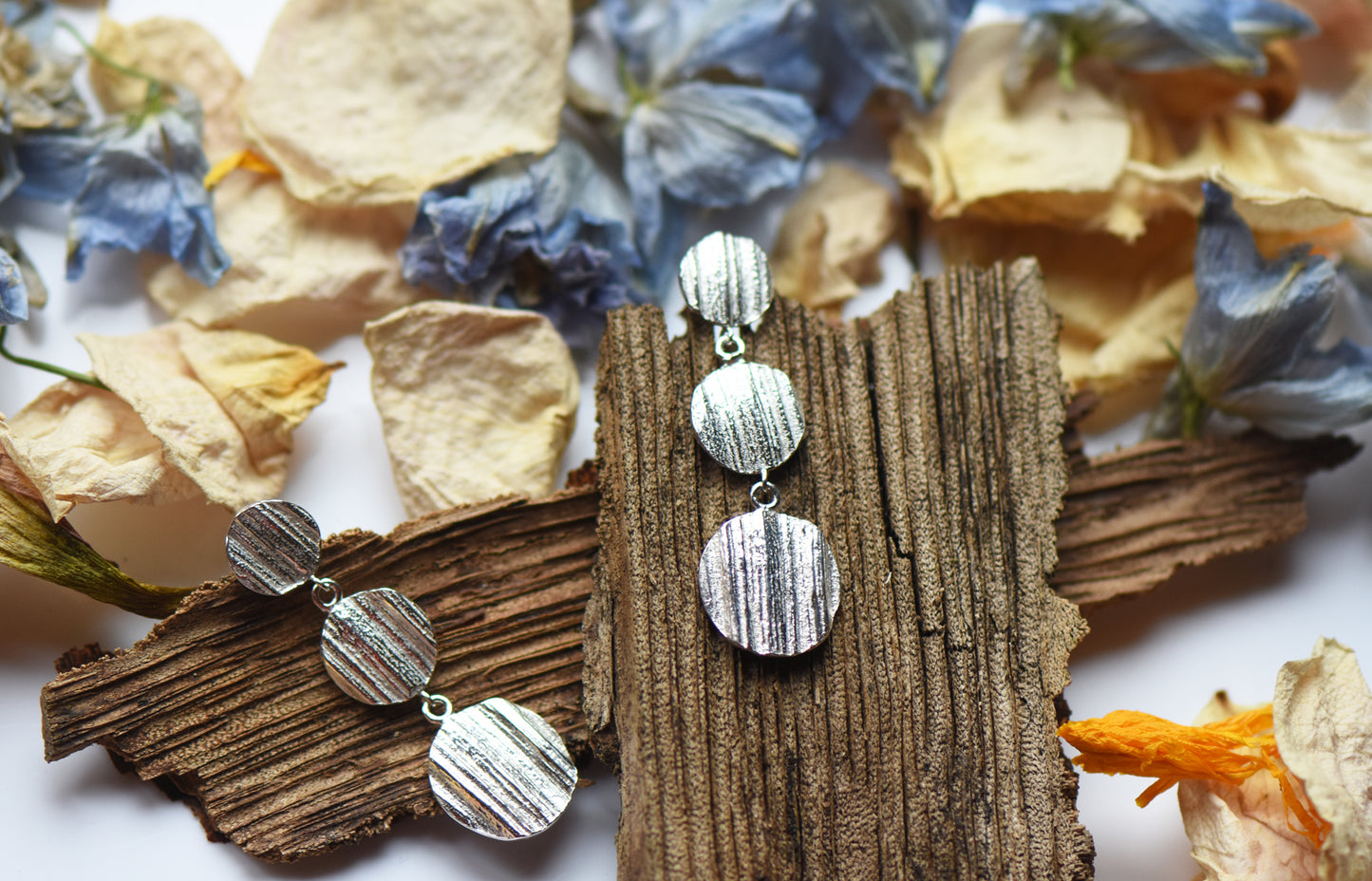 Triple Drop Silver Oak Earrings