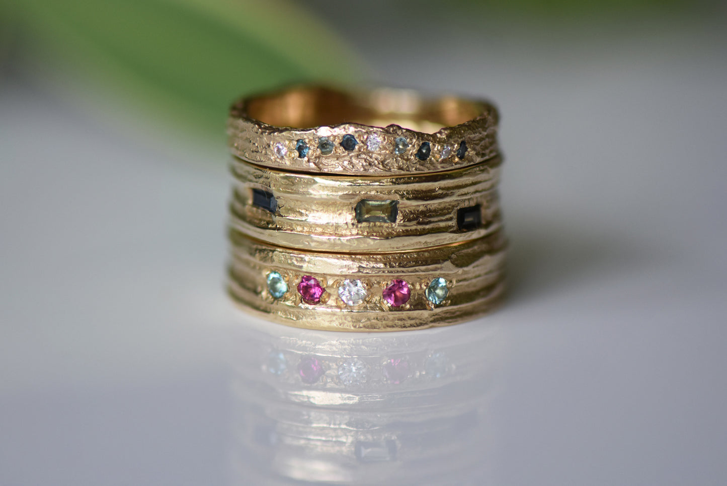 Skinny London Plane halo ring - 9ct gold and tourmaline