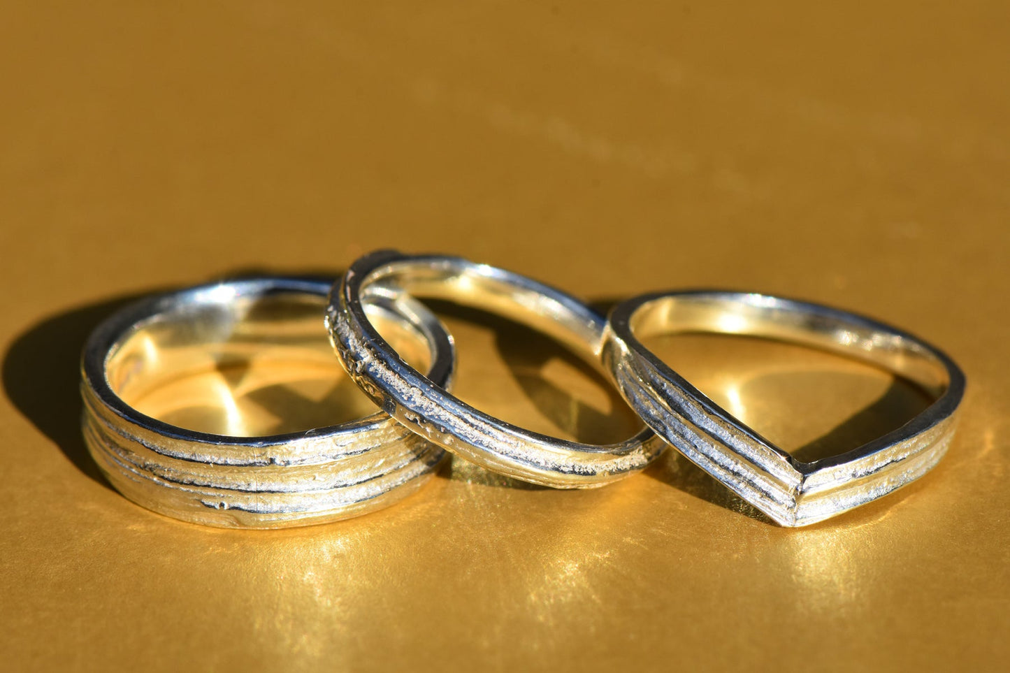 Skinny Lined Oak Ring in Silver