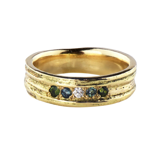 14ct Gold English Oak Ring With Five Stones