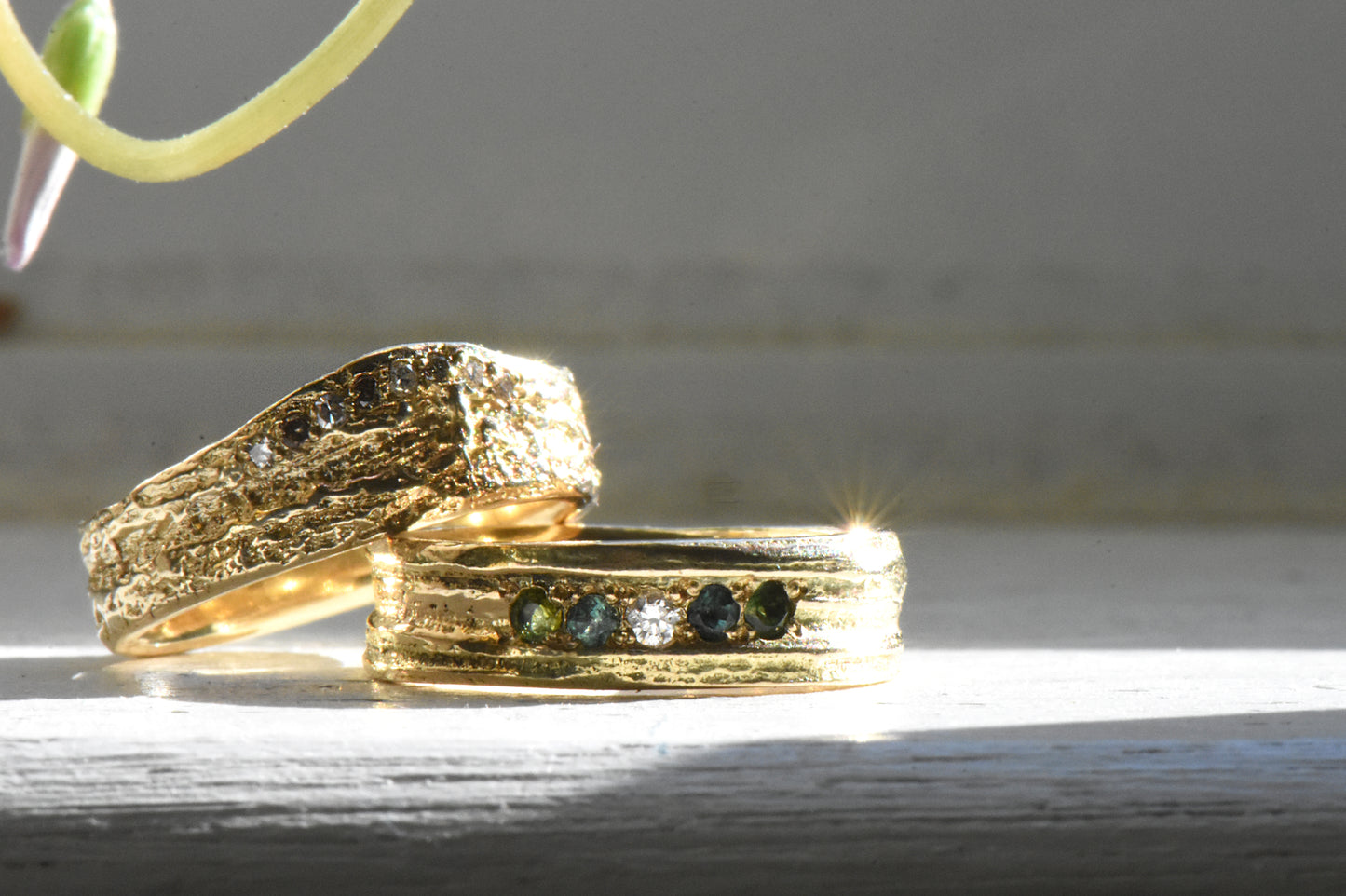 14ct Gold London Plane Ring with Champagne Diamonds