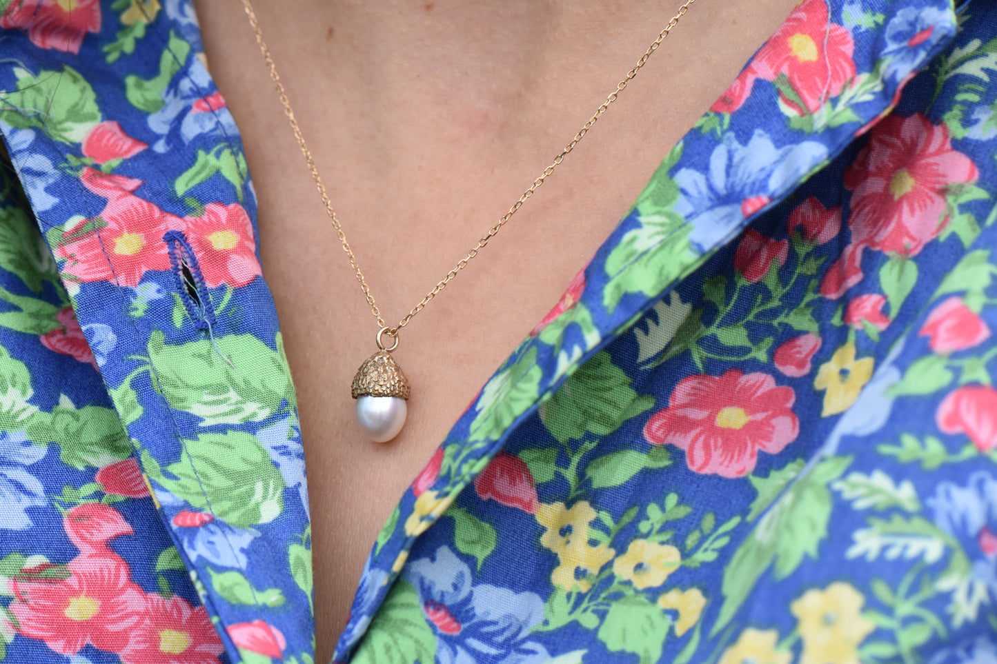 Bronze and Pearl Acorn Necklace