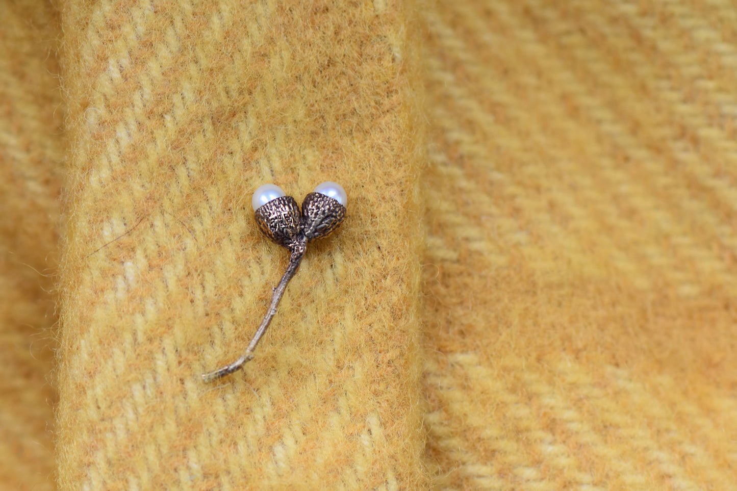 Pearl Acorn Brooch in Bronze