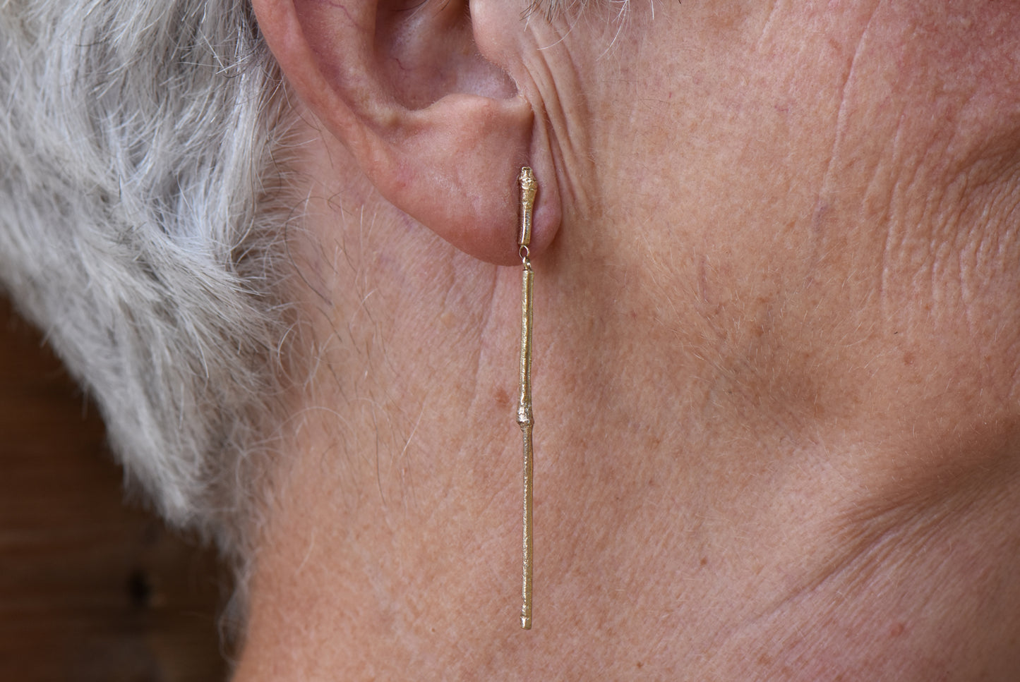 Bamboo Drop Earrings in 9ct Gold