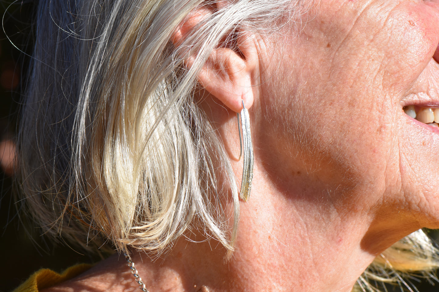 Oak Line Drop Silver Earrings