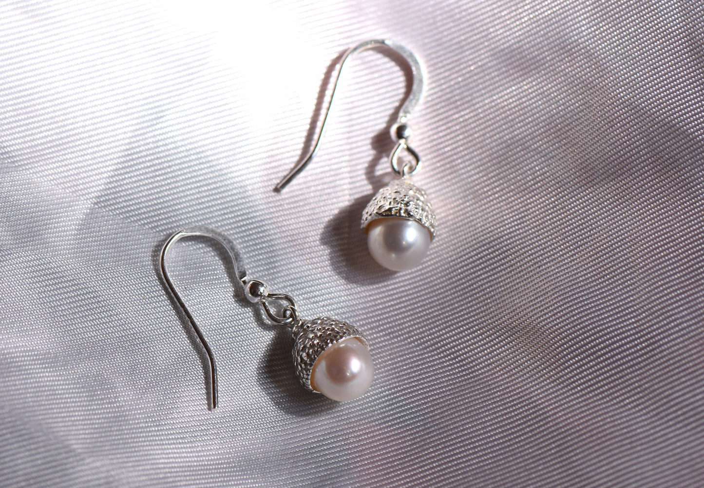 Silver Acorn Pearl Drop Earrings