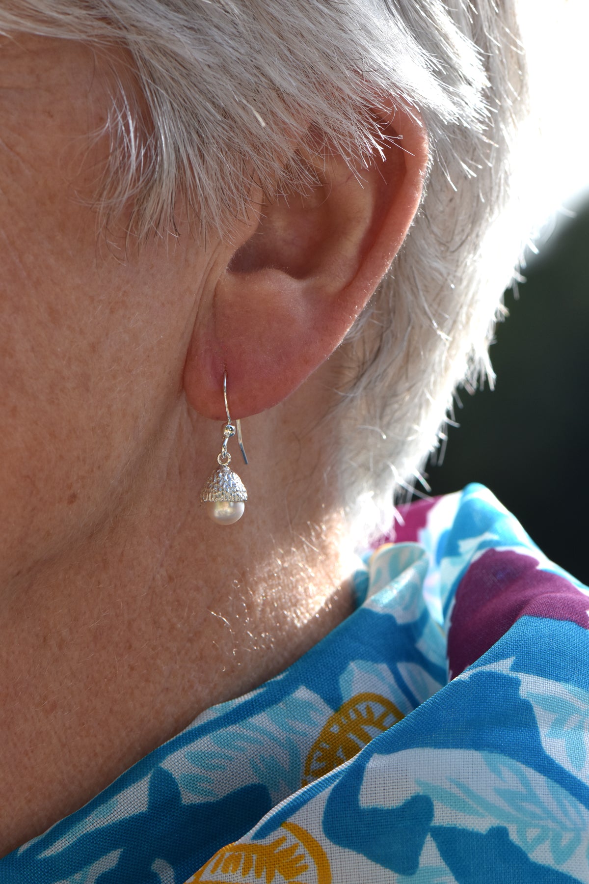 Silver Acorn Pearl Drop Earrings