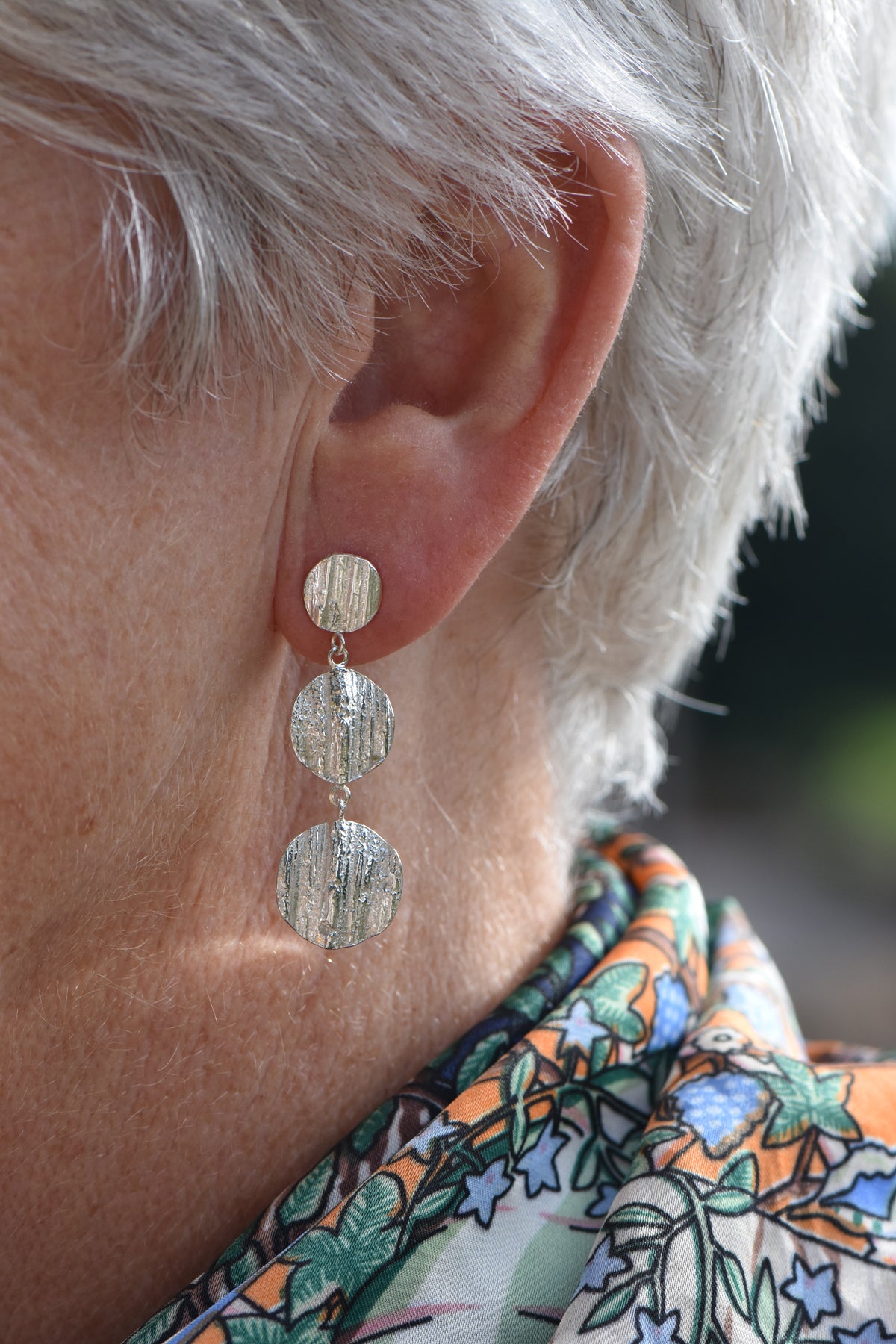 Triple Drop Silver Oak Earrings