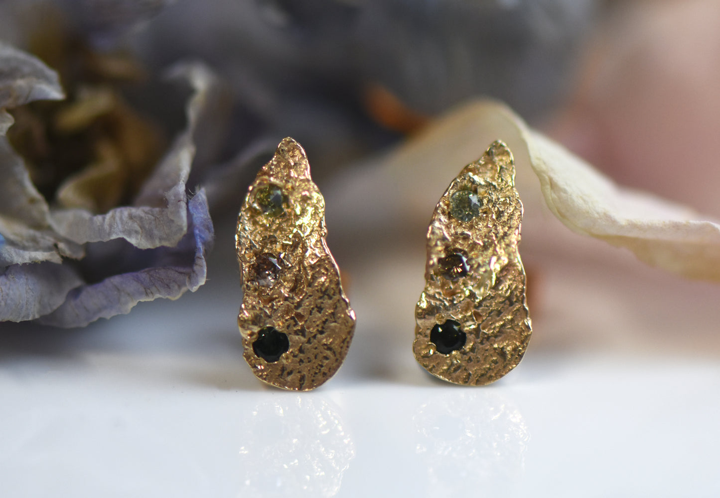 9ct Gold London Plane Wisp Studs with Stones