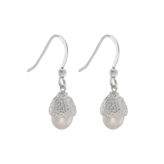 Silver Acorn Pearl Drop Earrings