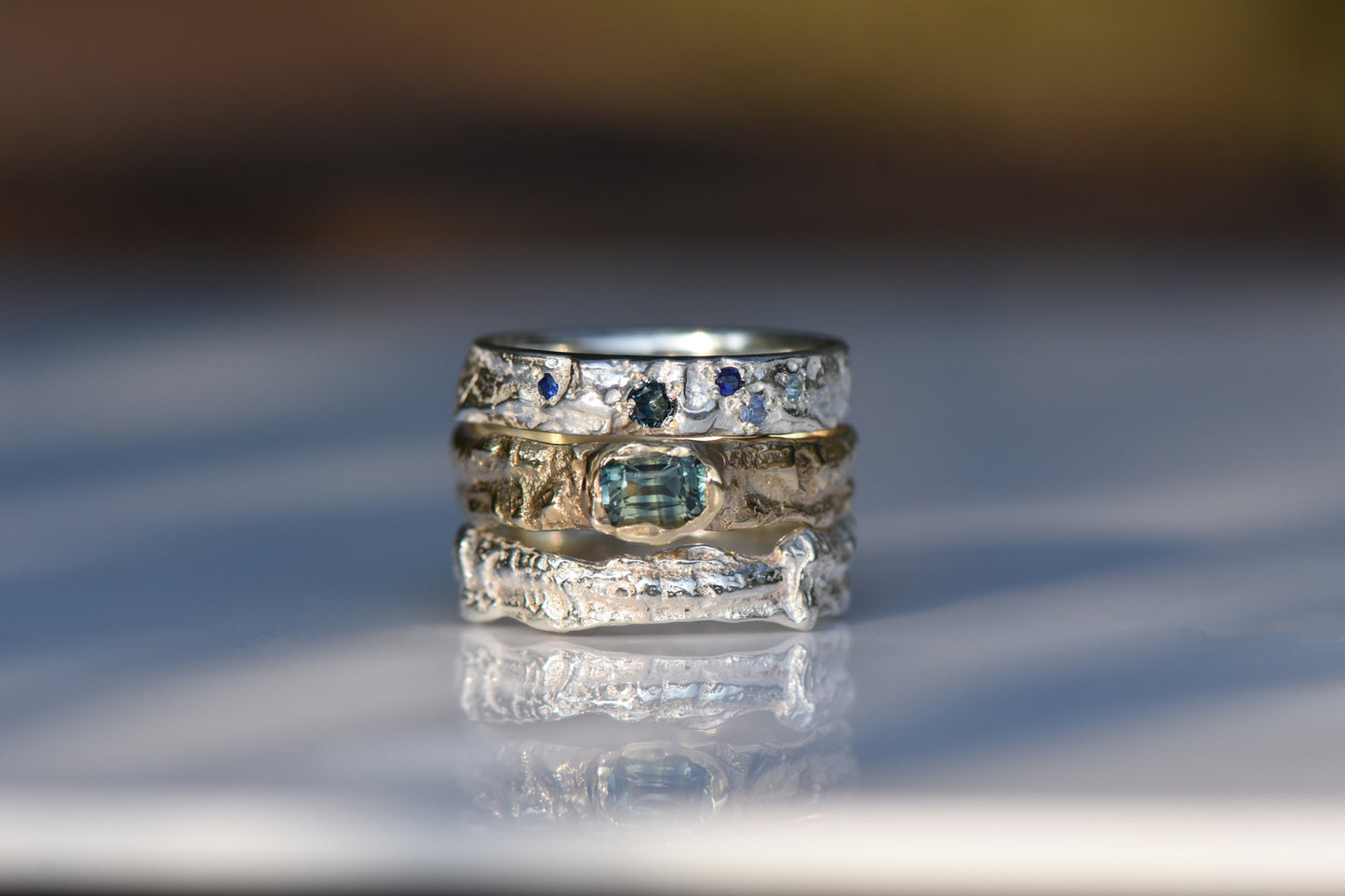 Subtle English Oak  ring - silver and gemstone