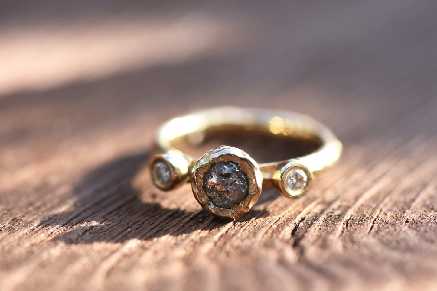 OOAK Green Daimond Toi et Moi ring in 9ct Gold