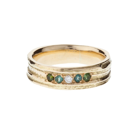 14ct Gold English Oak Ring With Five Stones