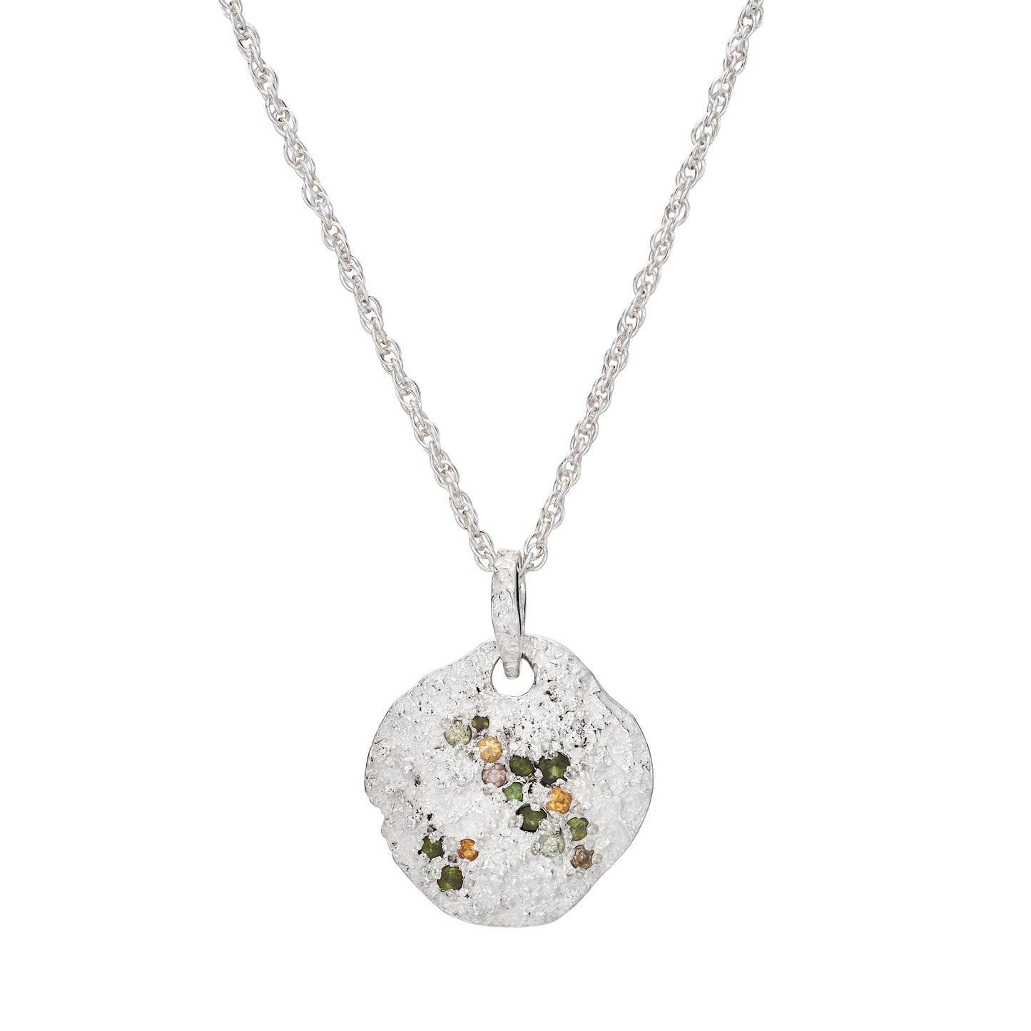 Beech lichen necklace - silver and gemstone