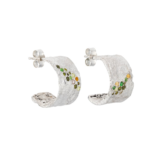 Beech lichen hoops - silver and gemstone