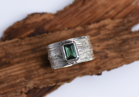 Chunky Emerald Cut Tourmaline Oak Band