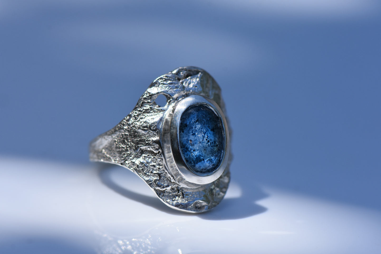 Cherry Tree and Lapiz Quartz Shield Ring