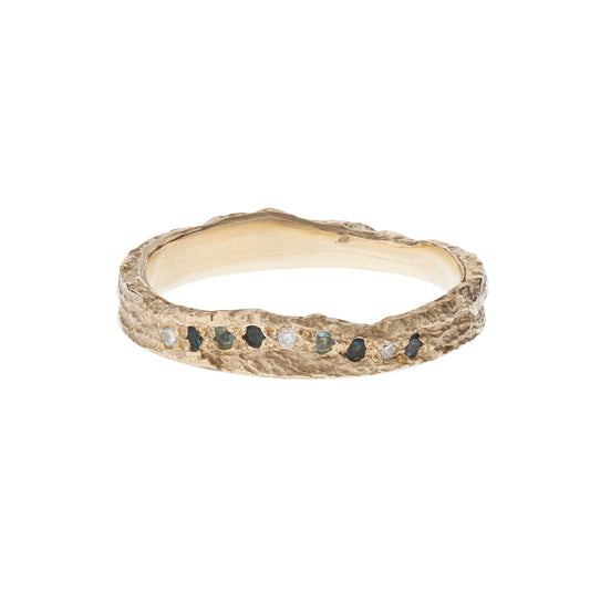 Skinny London Plane halo ring - 9ct gold and tourmaline