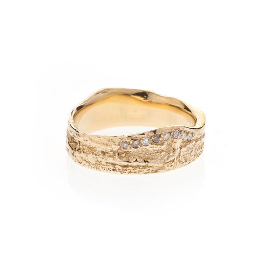 14ct Gold London Plane Ring with Champagne Diamonds